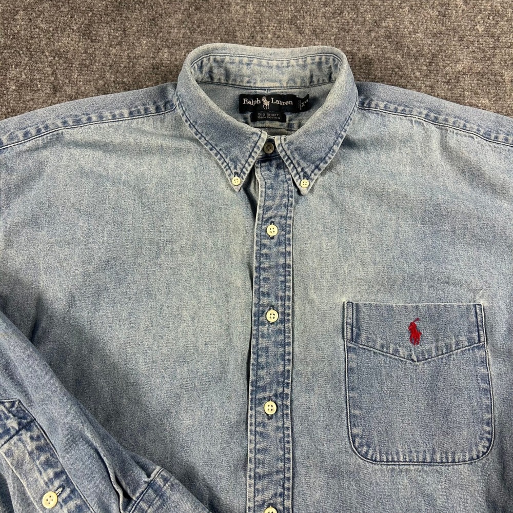 Ralph Lauren Denim Shirt Mens XXL Blue Big Shirt Long Sleeve Button Down Cotton - Picture 3 of 9